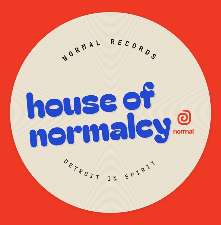 House of Normalcy cover artwork: a cream record on vermilion with cobalt lettering